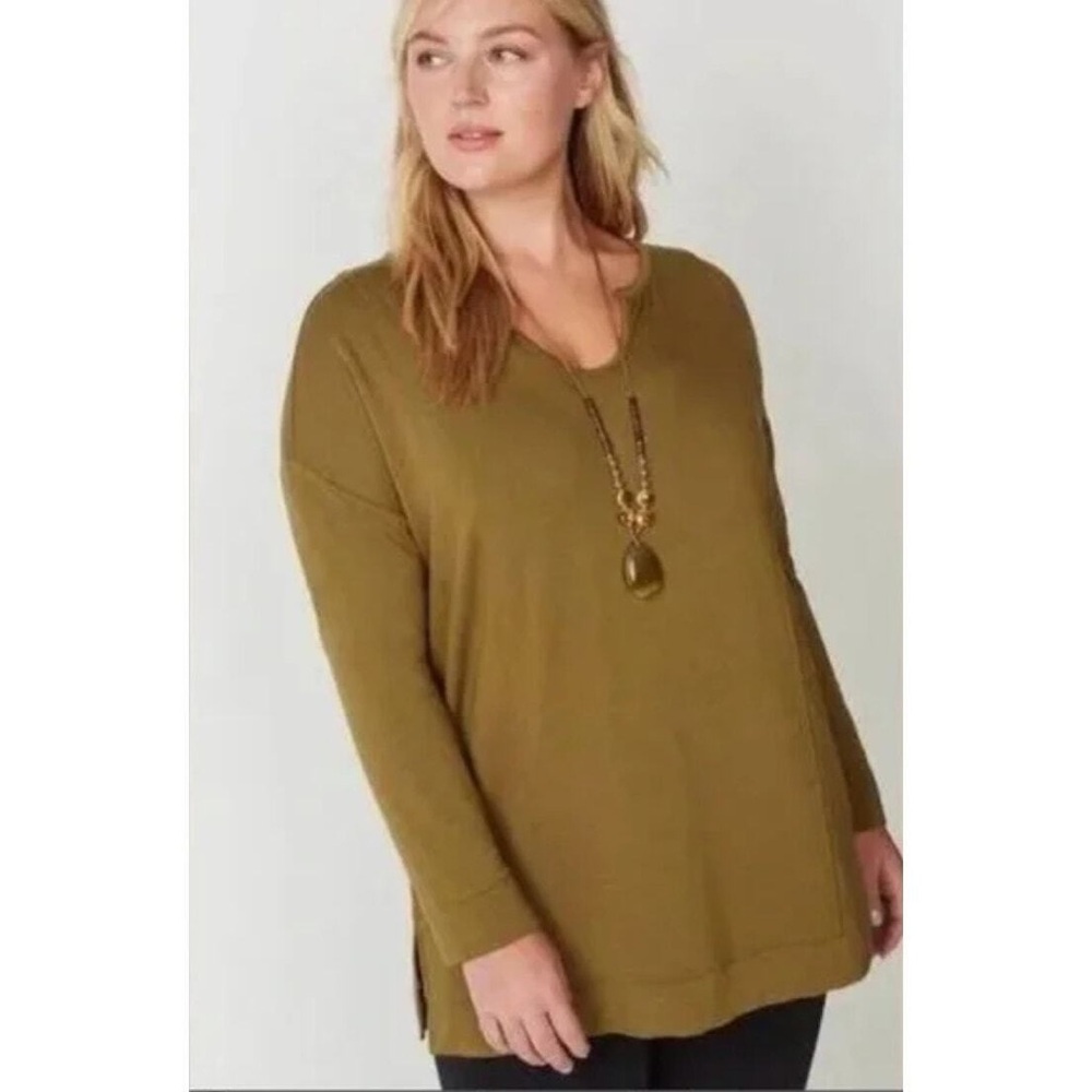 J.Jill PureJill Tranquility Fleece olive notch neck tunic length top, XL petite.